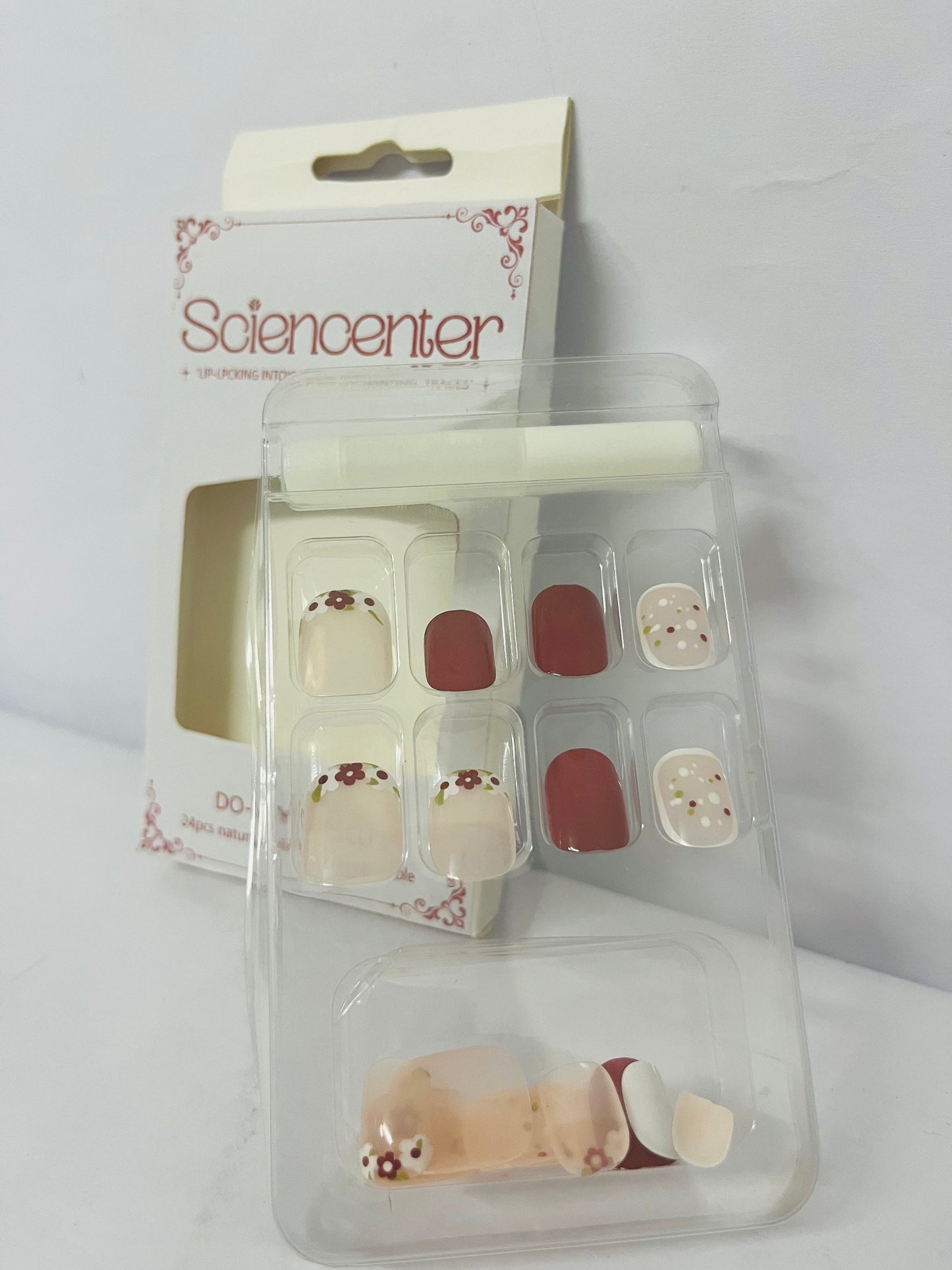 Sciencenter  False nails 24Pcs Fall Press on Nails Short, Square Fake Nails Wine Red Stick on Nails with Rose Flower Designs False Nails Autumn Acrylic Nails Glossy Glue on Nails for Women and Girls Fall Manicure Accessories