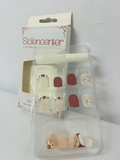 Sciencenter  False nails 24Pcs Fall Press on Nails Short, Square Fake Nails Wine Red Stick on Nails with Rose Flower Designs False Nails Autumn Acrylic Nails Glossy Glue on Nails for Women and Girls Fall Manicure Accessories
