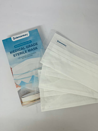 Sciencentury Medical Grade Sterile Face Masks - 98%+ Bacterial Filtration Efficiency (BFE), Breathable 3-Layer Design, Soft & Comfortable for Daily Protection