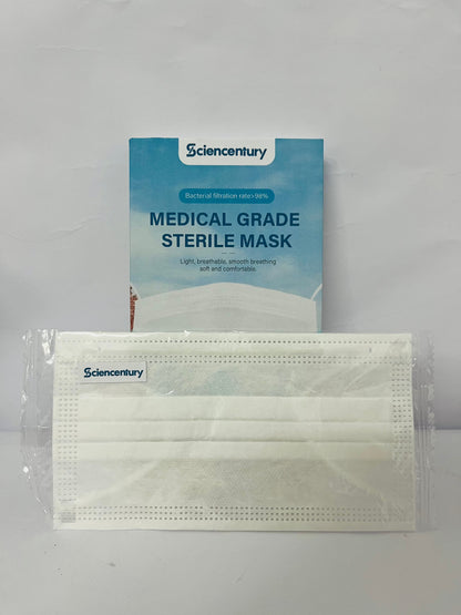 Sciencentury Medical Grade Sterile Face Masks - 98%+ Bacterial Filtration Efficiency (BFE), Breathable 3-Layer Design, Soft & Comfortable for Daily Protection