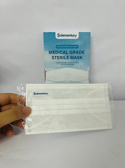 Sciencentury Medical Grade Sterile Face Masks - 98%+ Bacterial Filtration Efficiency (BFE), Breathable 3-Layer Design, Soft & Comfortable for Daily Protection