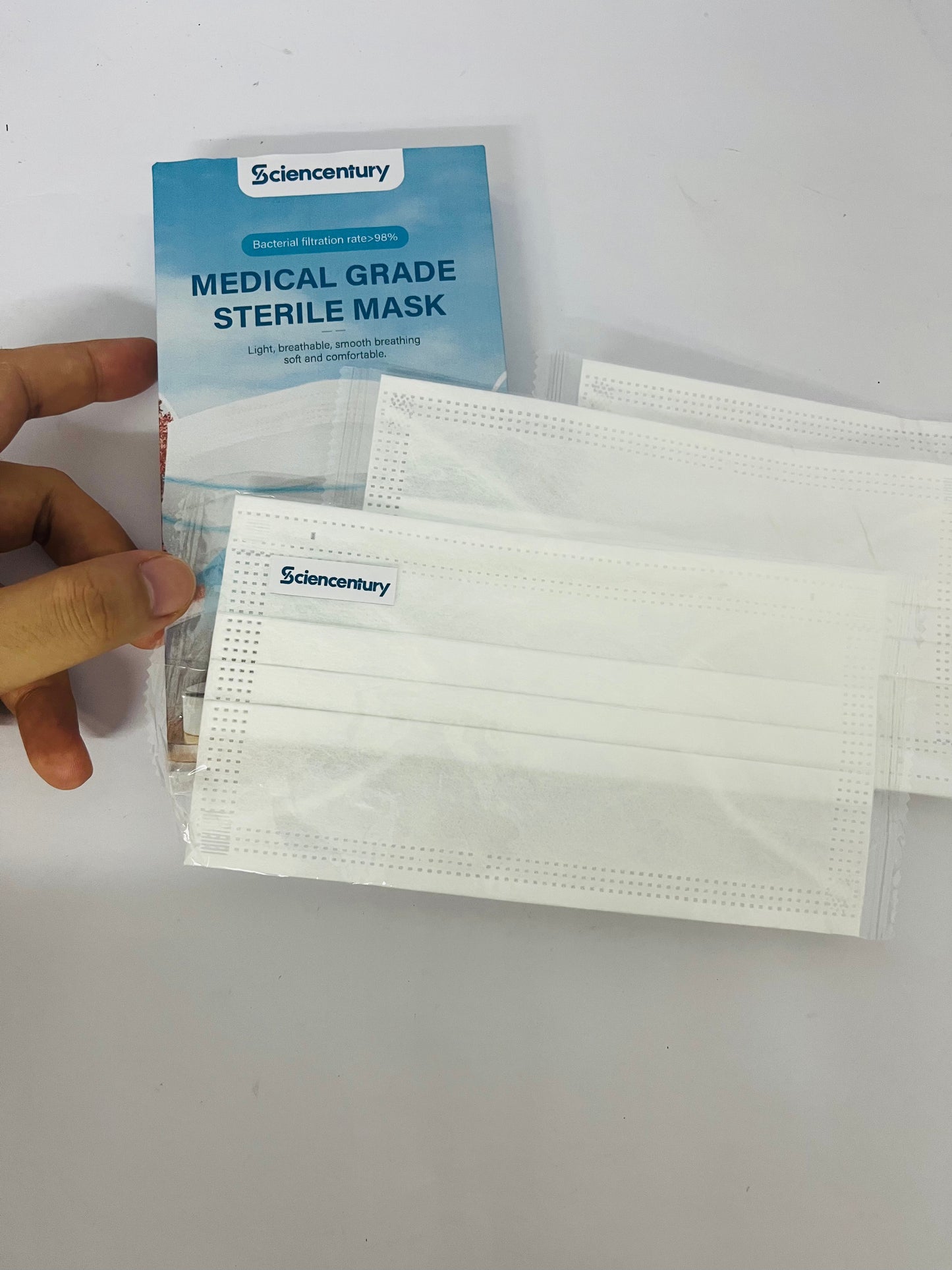 Sciencentury Medical Grade Sterile Face Masks - 98%+ Bacterial Filtration Efficiency (BFE), Breathable 3-Layer Design, Soft & Comfortable for Daily Protection