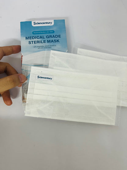 Sciencentury Medical Grade Sterile Face Masks - 98%+ Bacterial Filtration Efficiency (BFE), Breathable 3-Layer Design, Soft & Comfortable for Daily Protection