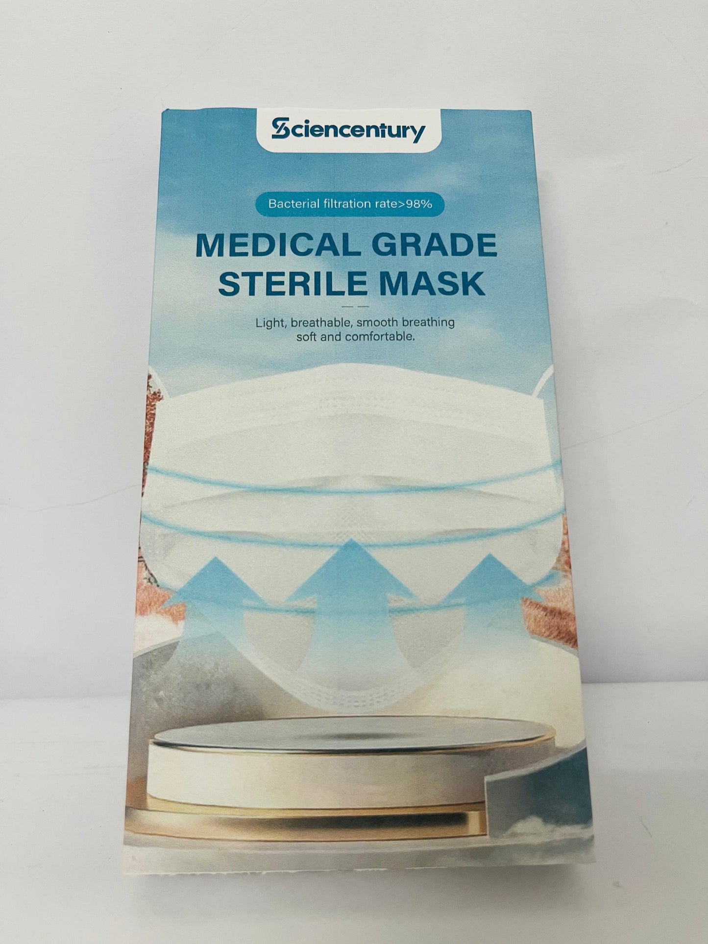Sciencentury Medical Grade Sterile Face Masks - 98%+ Bacterial Filtration Efficiency (BFE), Breathable 3-Layer Design, Soft & Comfortable for Daily Protection