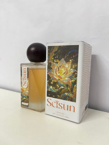 Scisun Floral Perfume - 50mL Frosted Glass Bottle with Dark Round Cap, Artistic Golden Floral Packaging, Long-Lasting Delicate Scent for Daily Use/Travel/Gifting
