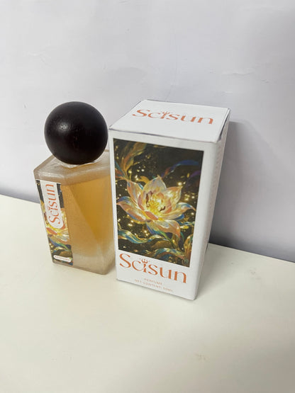 Scisun Floral Perfume - 50mL Frosted Glass Bottle with Dark Round Cap, Artistic Golden Floral Packaging, Long-Lasting Delicate Scent for Daily Use/Travel/Gifting