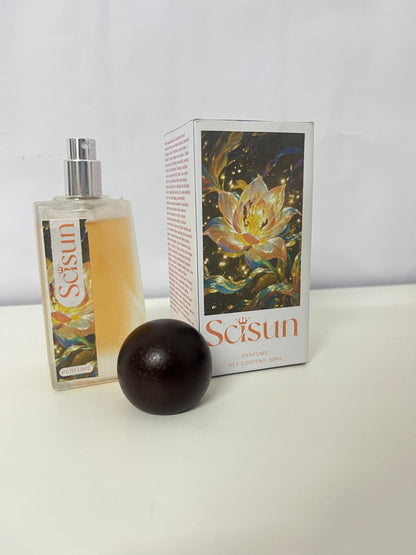 Scisun Floral Perfume - 50mL Frosted Glass Bottle with Dark Round Cap, Artistic Golden Floral Packaging, Long-Lasting Delicate Scent for Daily Use/Travel/Gifting