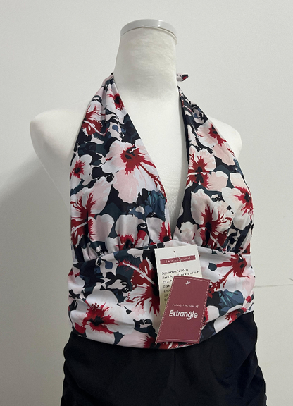 Extrangle Swim suits Botanical Print Monokini: Open Back, Deep V, Soft Stretch Fabric with Removable Paddings