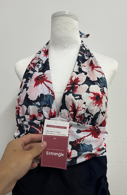 Extrangle Swim suits Botanical Print Monokini: Open Back, Deep V, Soft Stretch Fabric with Removable Paddings