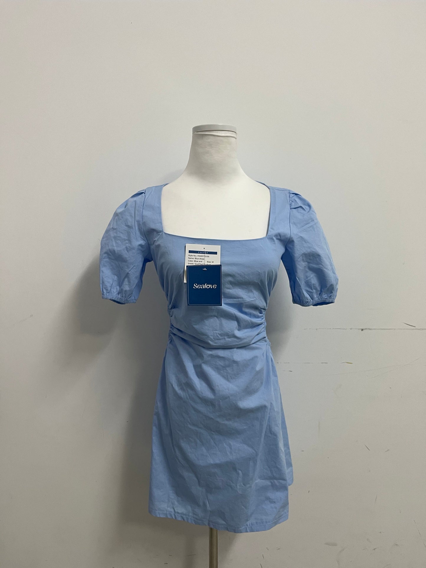 Sealove Square Neck Puff Sleeve Ruched Waist Dress - Encounter French Romance, Define Summer Elegance