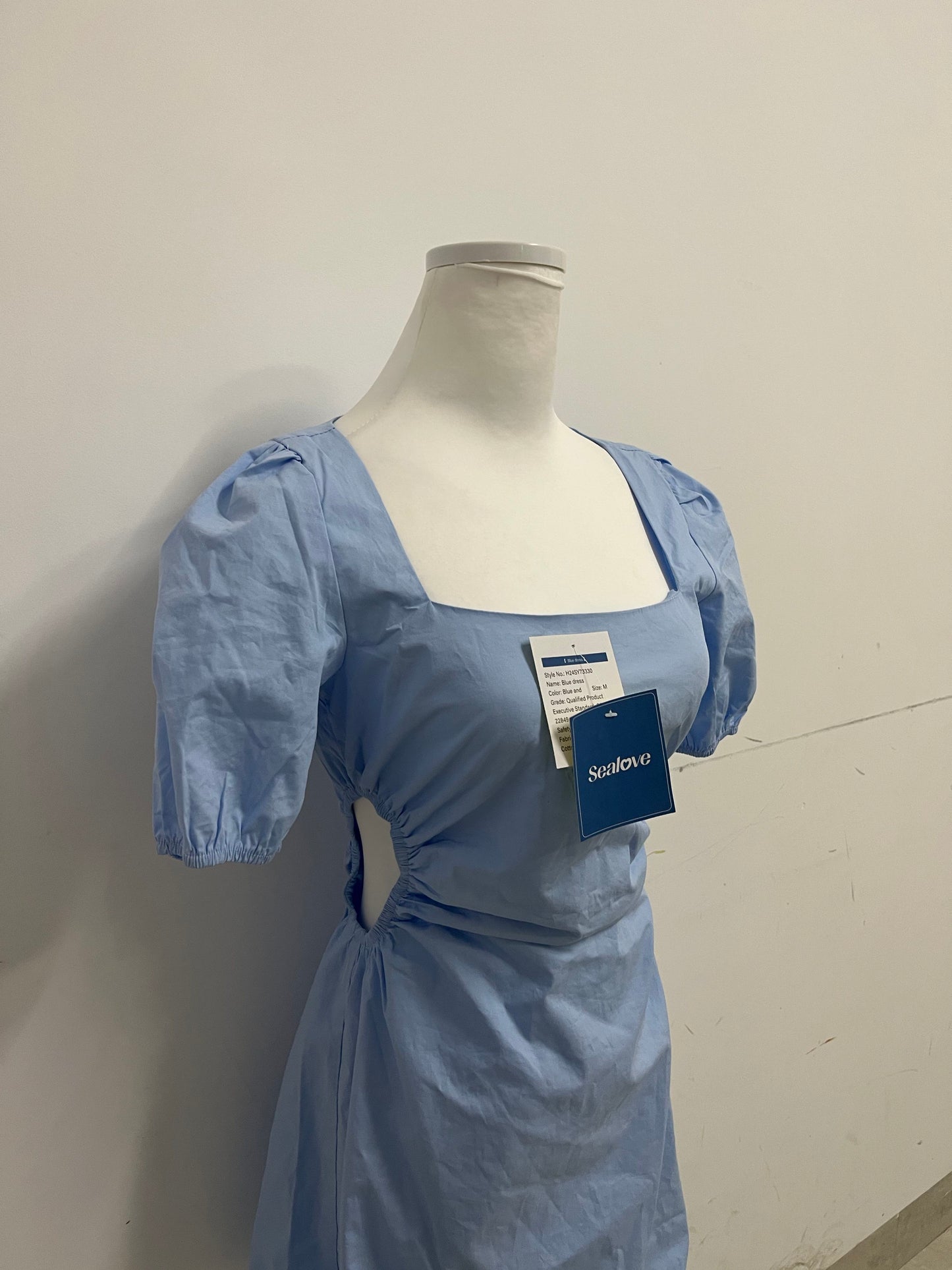 Sealove Square Neck Puff Sleeve Ruched Waist Dress - Encounter French Romance, Define Summer Elegance