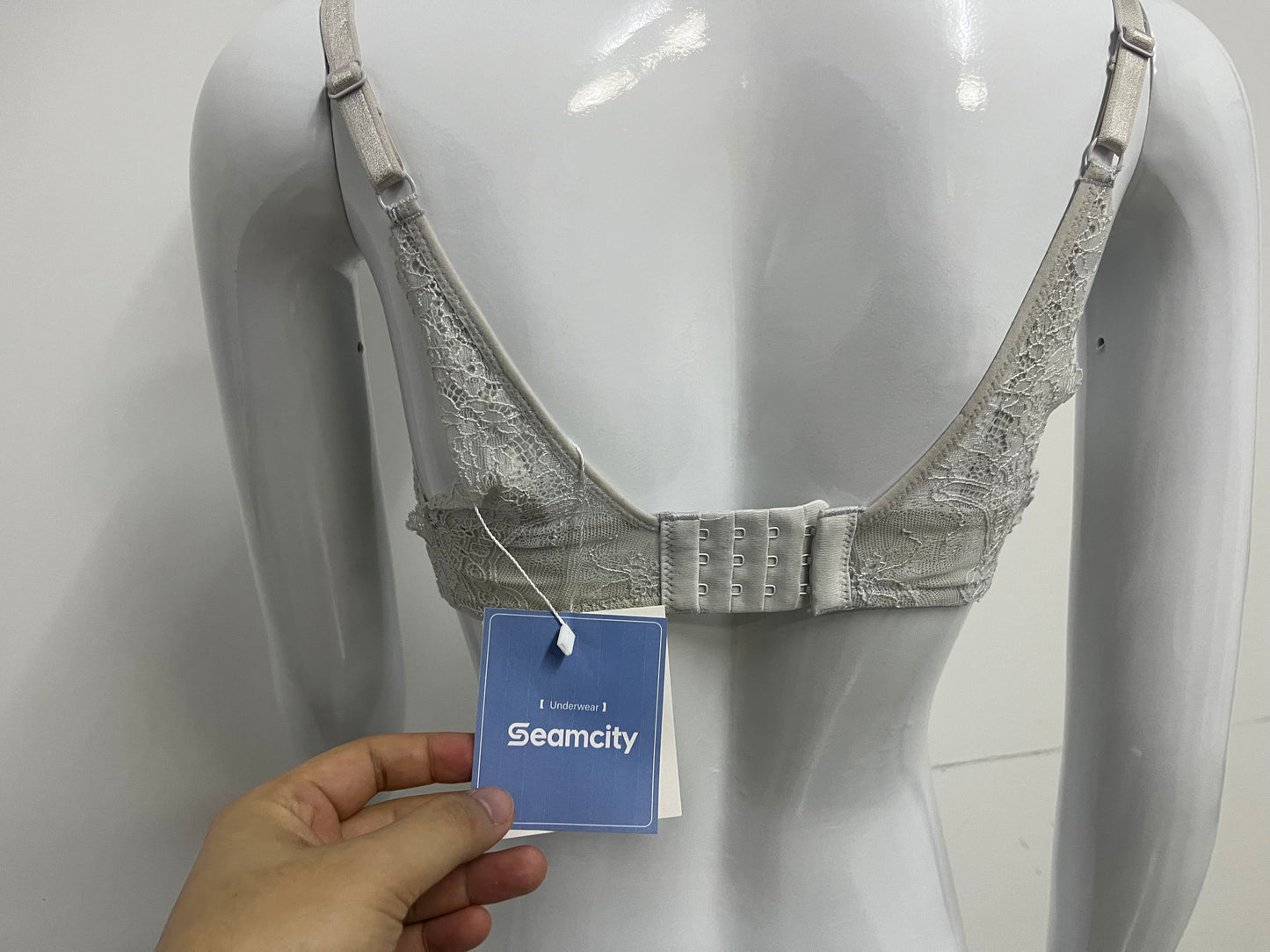 [Seamcity Bras]-Light Gray Lace Backless Bra - Wireless Breathable Comfortable Lingerie