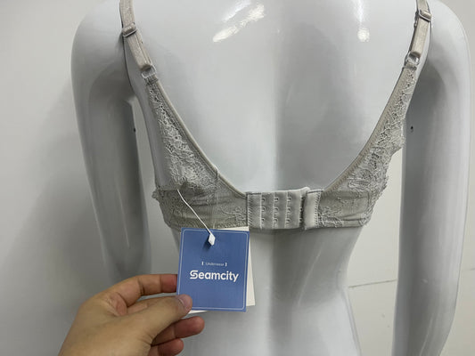 [Seamcity Bras]-Light Gray Lace Backless Bra - Wireless Breathable Comfortable Lingerie