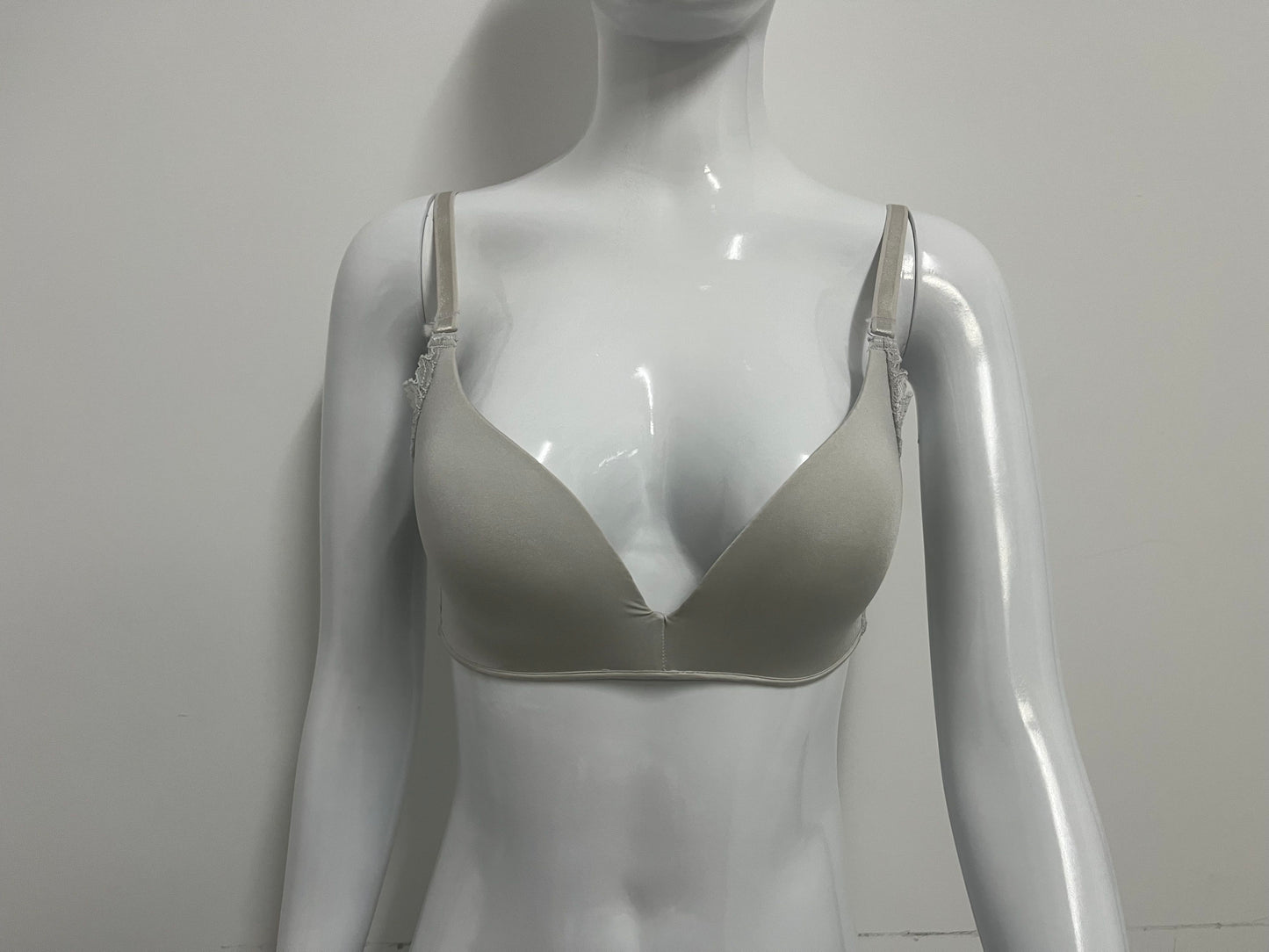 [Seamcity Bras]-Light Gray Lace Backless Bra - Wireless Breathable Comfortable Lingerie
