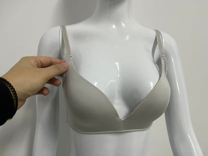 [Seamcity Bras]-Light Gray Lace Backless Bra - Wireless Breathable Comfortable Lingerie
