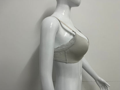 [Seamcity Bras]-Light Gray Lace Backless Bra - Wireless Breathable Comfortable Lingerie