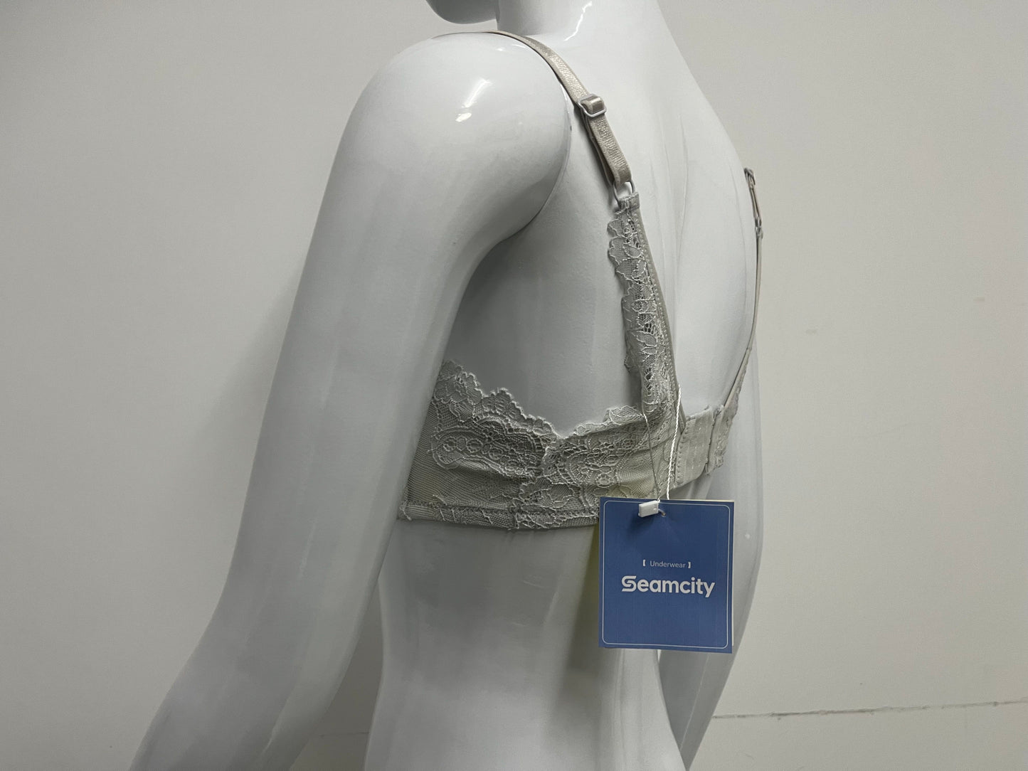 [Seamcity Bras]-Light Gray Lace Backless Bra - Wireless Breathable Comfortable Lingerie