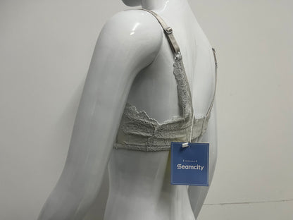 [Seamcity Bras]-Light Gray Lace Backless Bra - Wireless Breathable Comfortable Lingerie