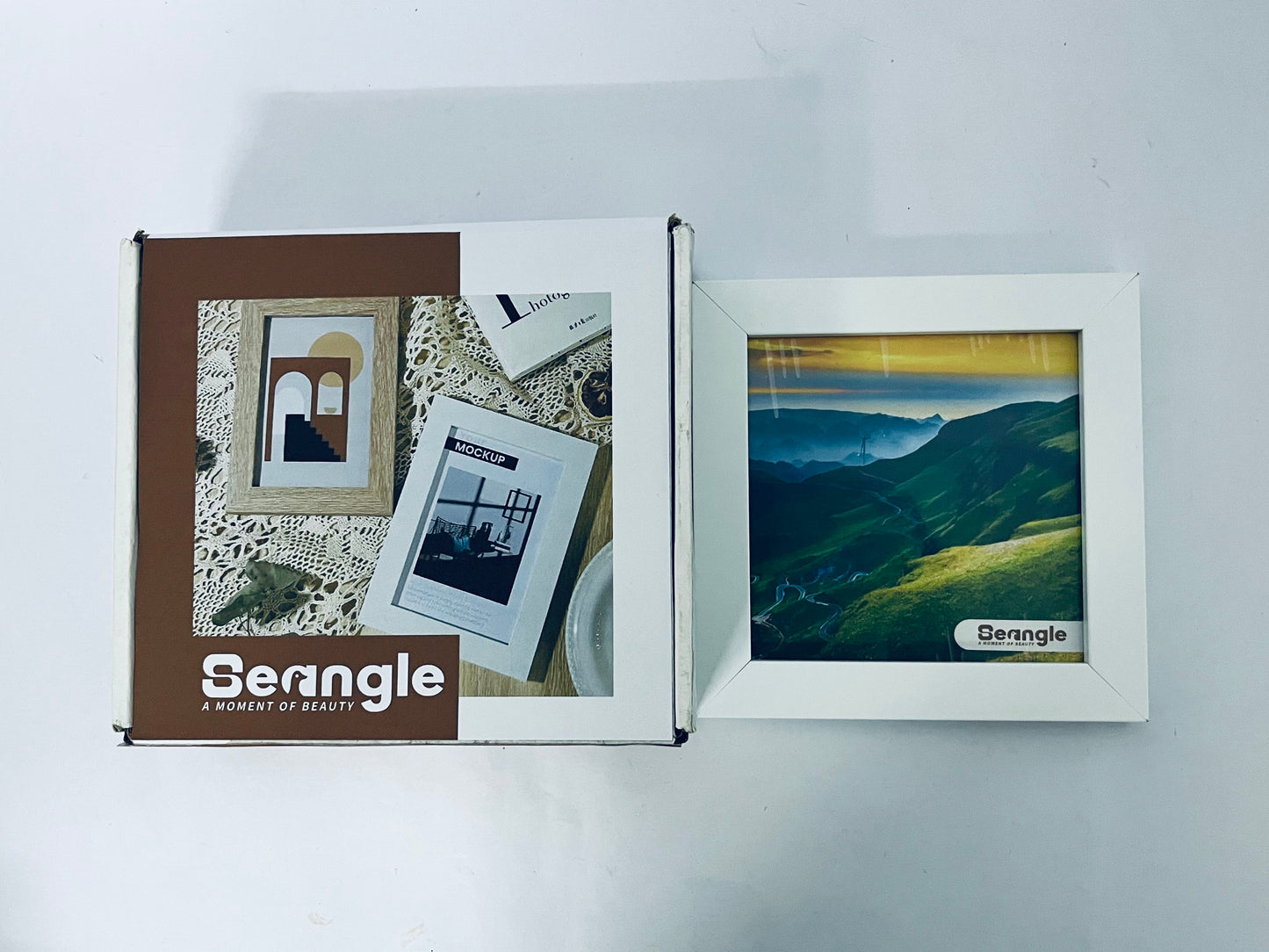 Seangle Fun Memories 5x7 Picture Frame Set of 6, Display 4x6 With Mat or 5x7 Without Mat, HD Plexiglass, Wall or Tabletop Display, Wall Hook Included, Natural