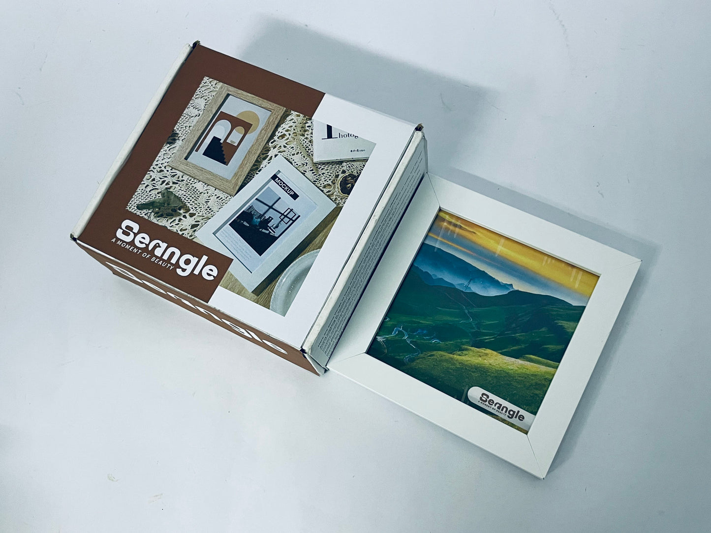 Seangle Fun Memories 5x7 Picture Frame Set of 6, Display 4x6 With Mat or 5x7 Without Mat, HD Plexiglass, Wall or Tabletop Display, Wall Hook Included, Natural