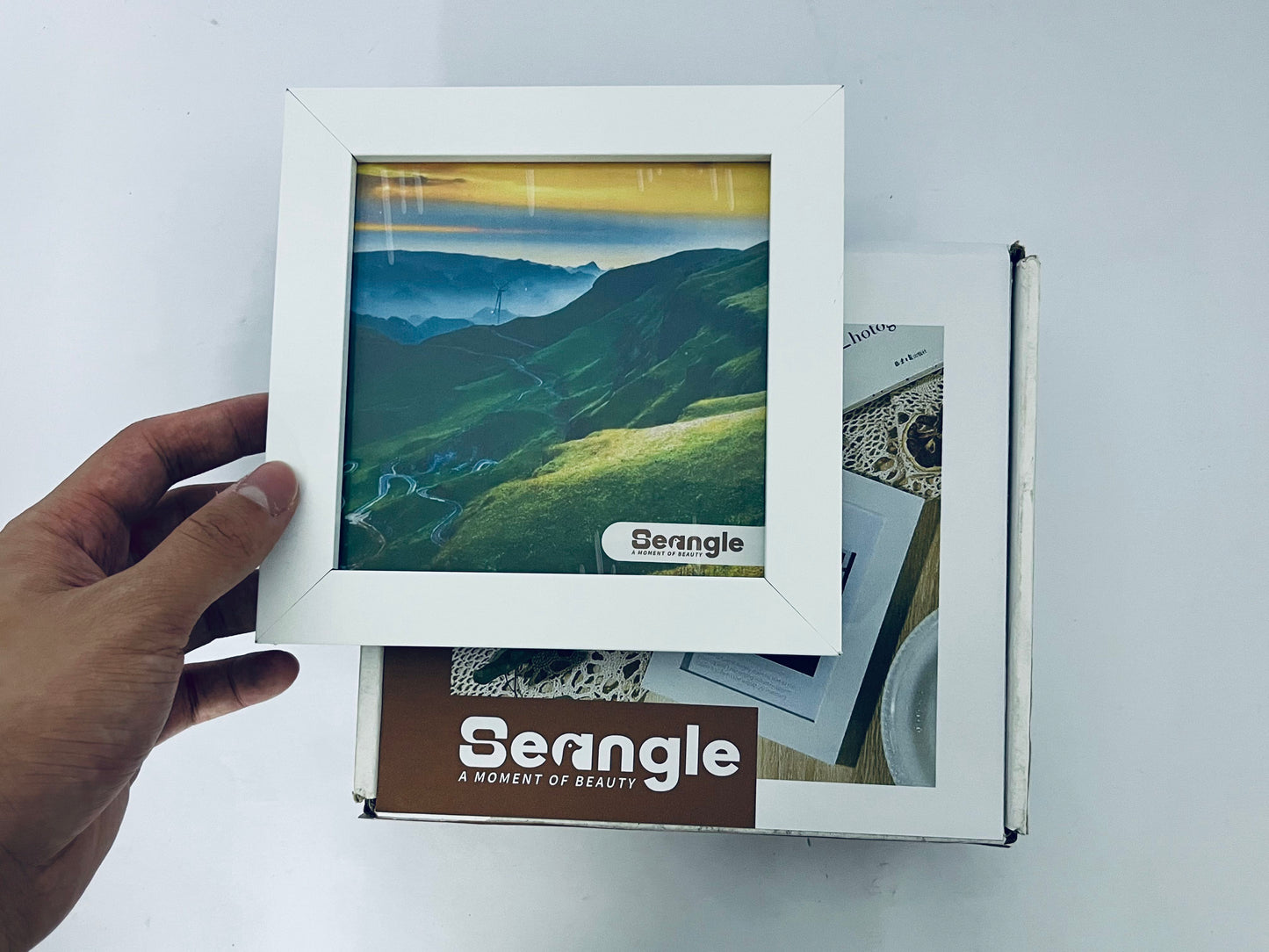 Seangle Fun Memories 5x7 Picture Frame Set of 6, Display 4x6 With Mat or 5x7 Without Mat, HD Plexiglass, Wall or Tabletop Display, Wall Hook Included, Natural