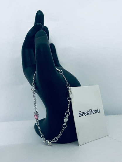 SeekBeau Bracelets Delicate Zircon Cherries Flowers Stylish Peach Cherries Flower Wrist Chain Unique Charm for Girls
