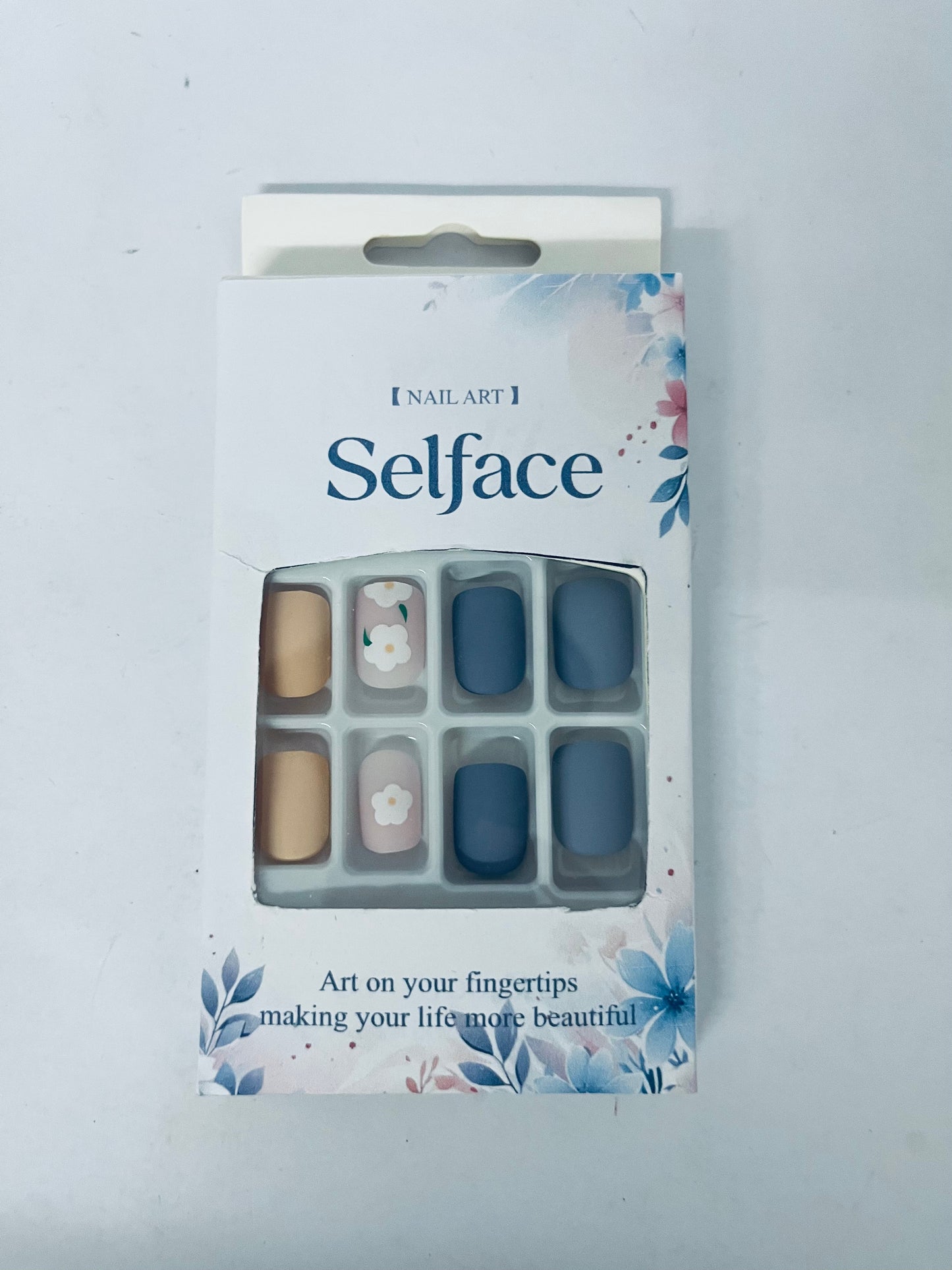 Selface False nails 24Pcs Matte False Nails with Design Short Medium Color Mashup Full Cover Fake Nails with Glue Sticker Acrylic Artificial Clip on Nails for Women and Girls (Blue)