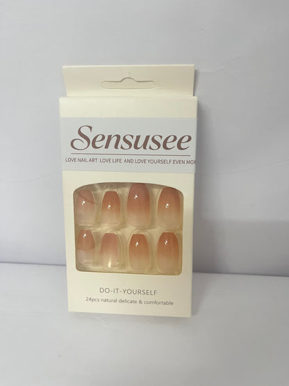 Sensusee Coffin Acrylic Fake Nails Design,Nail glue included,Long Super Bling Press on Nails,Reusable Bling French Acrylic Daily False Nail Kits for Women