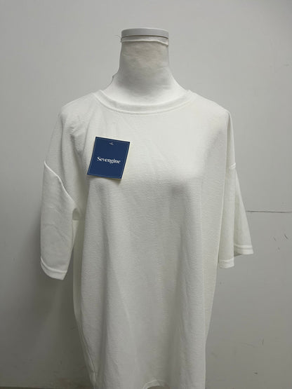 Sevengine White Textured 3/4 Sleeve T-Shirt Dress A Relaxed & Comfortable Essential for Effortless Outfits