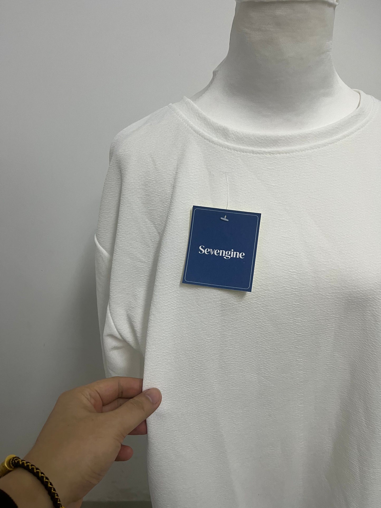 Sevengine White Textured 3/4 Sleeve T-Shirt Dress A Relaxed & Comfortable Essential for Effortless Outfits