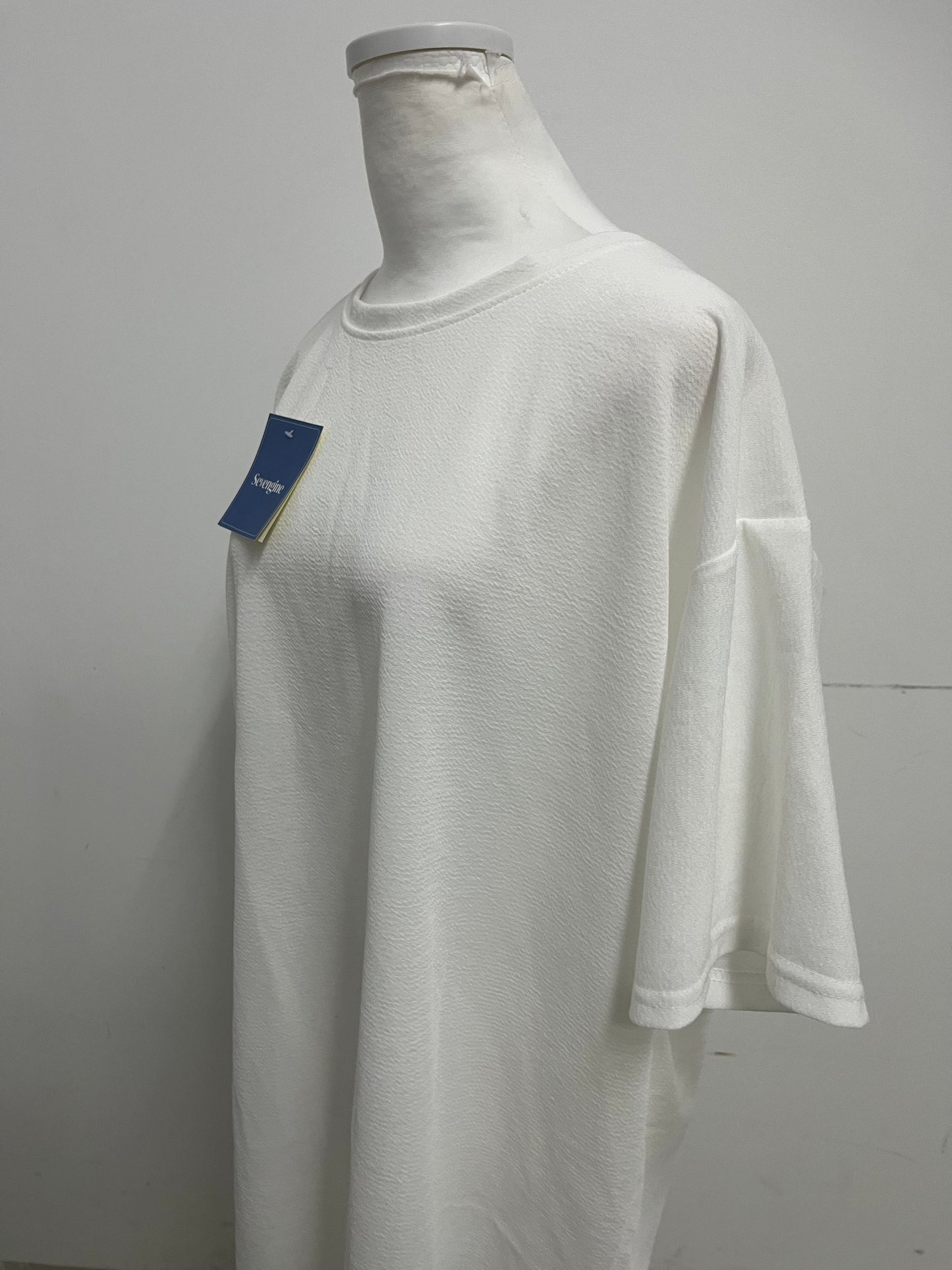 Sevengine White Textured 3/4 Sleeve T-Shirt Dress A Relaxed & Comfortable Essential for Effortless Outfits