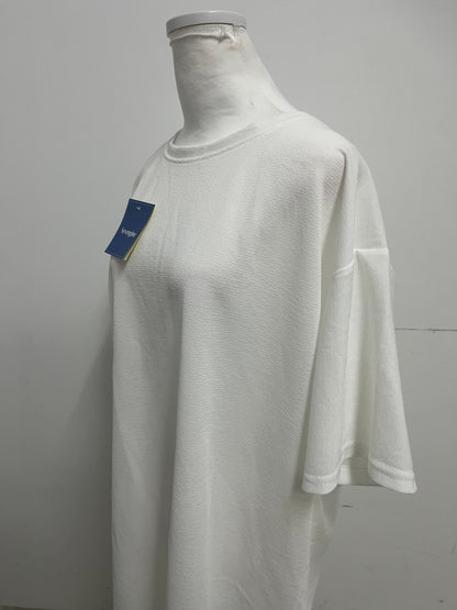 Sevengine White Textured 3/4 Sleeve T-Shirt Dress A Relaxed & Comfortable Essential for Effortless Outfits
