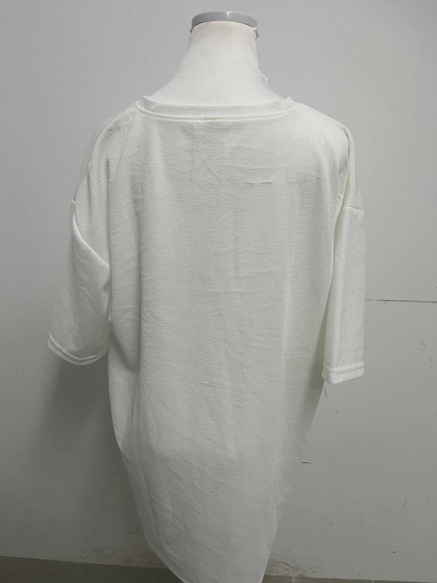 Sevengine White Textured 3/4 Sleeve T-Shirt Dress A Relaxed & Comfortable Essential for Effortless Outfits