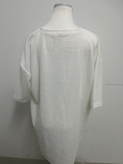 Sevengine White Textured 3/4 Sleeve T-Shirt Dress A Relaxed & Comfortable Essential for Effortless Outfits