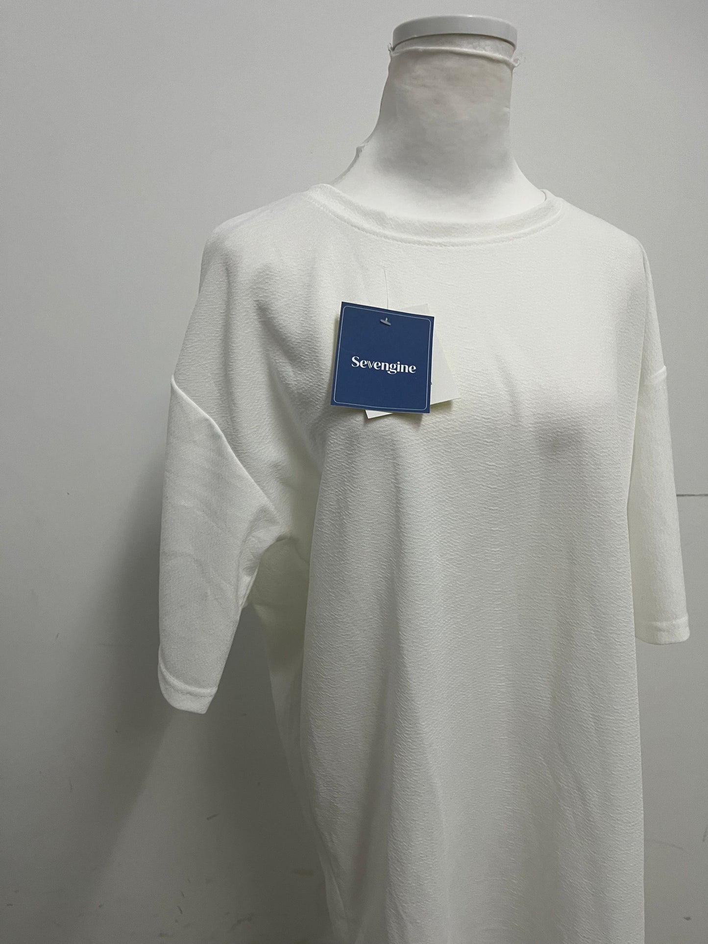 Sevengine White Textured 3/4 Sleeve T-Shirt Dress A Relaxed & Comfortable Essential for Effortless Outfits