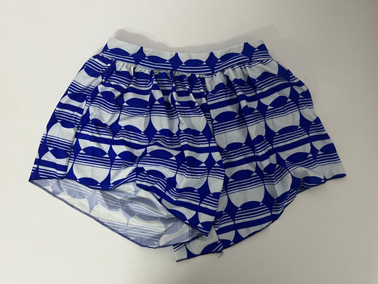 [Sharkearl Swimsuits]——Sharkearl Blue & White Geometric Print Swim Skirt - High-Waisted Tummy Control Beach Skort