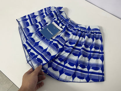 [Sharkearl Swimsuits]——Sharkearl Blue & White Geometric Print Swim Skirt - High-Waisted Tummy Control Beach Skort