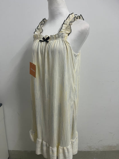 [Sheepure Dresses]——Sheepure French Ruffle Strap Nightgown - Textured Striped Loungewear Dress