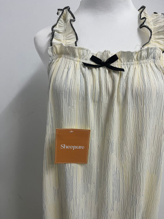[Sheepure Dresses]——Sheepure French Ruffle Strap Nightgown - Textured Striped Loungewear Dress