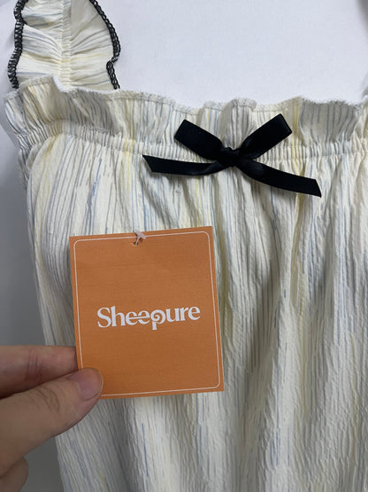 [Sheepure Dresses]——Sheepure French Ruffle Strap Nightgown - Textured Striped Loungewear Dress