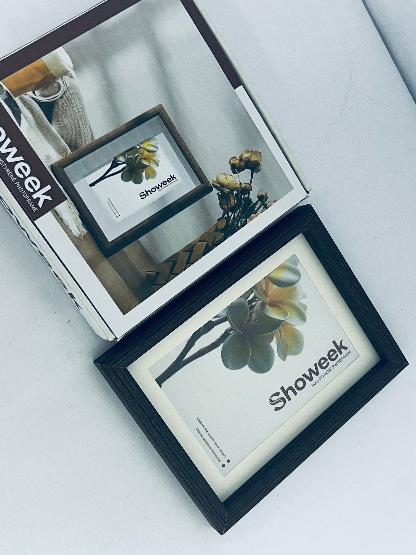 Showeek 5x7 Picture Frame 2 Pack, Natural Wood Grain Black Oak , Display 4x6 Photos with Mat or 5x7 without Mat, Tabletop or Wall Hanging