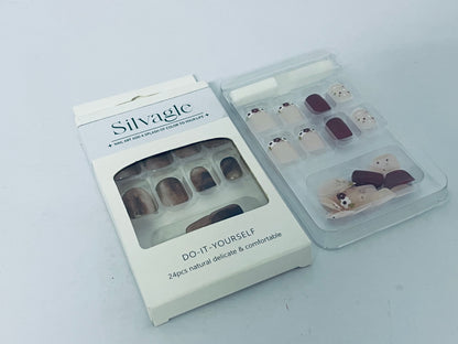 Silvagle Nails Squoval Nails , Reusable Stick On Fake Nails with Glue | Salon Quality | 8 Sizes - 24 Nail Kit