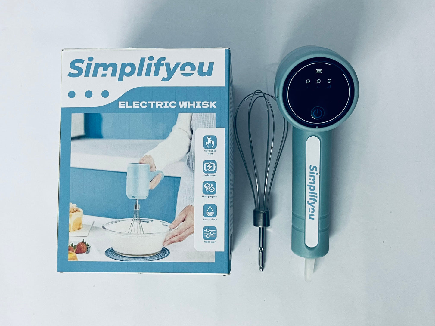 Simplifyou Rechargeable Electric Egg Beater Whisk, Stainless Steel, Standable Design