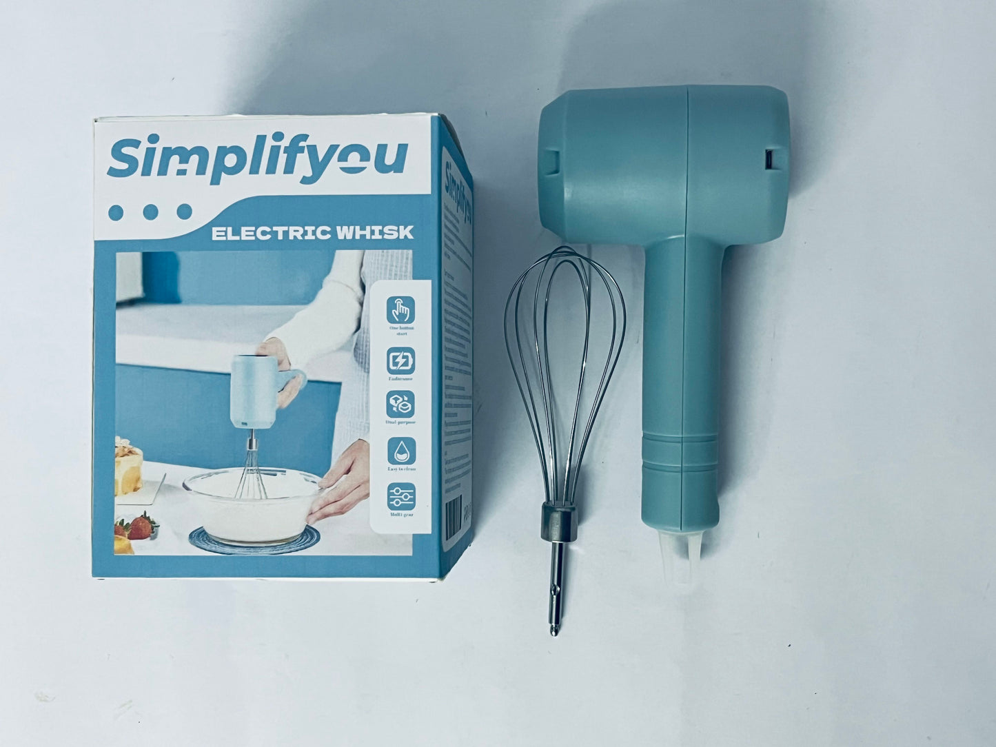 Simplifyou Rechargeable Electric Egg Beater Whisk, Stainless Steel, Standable Design