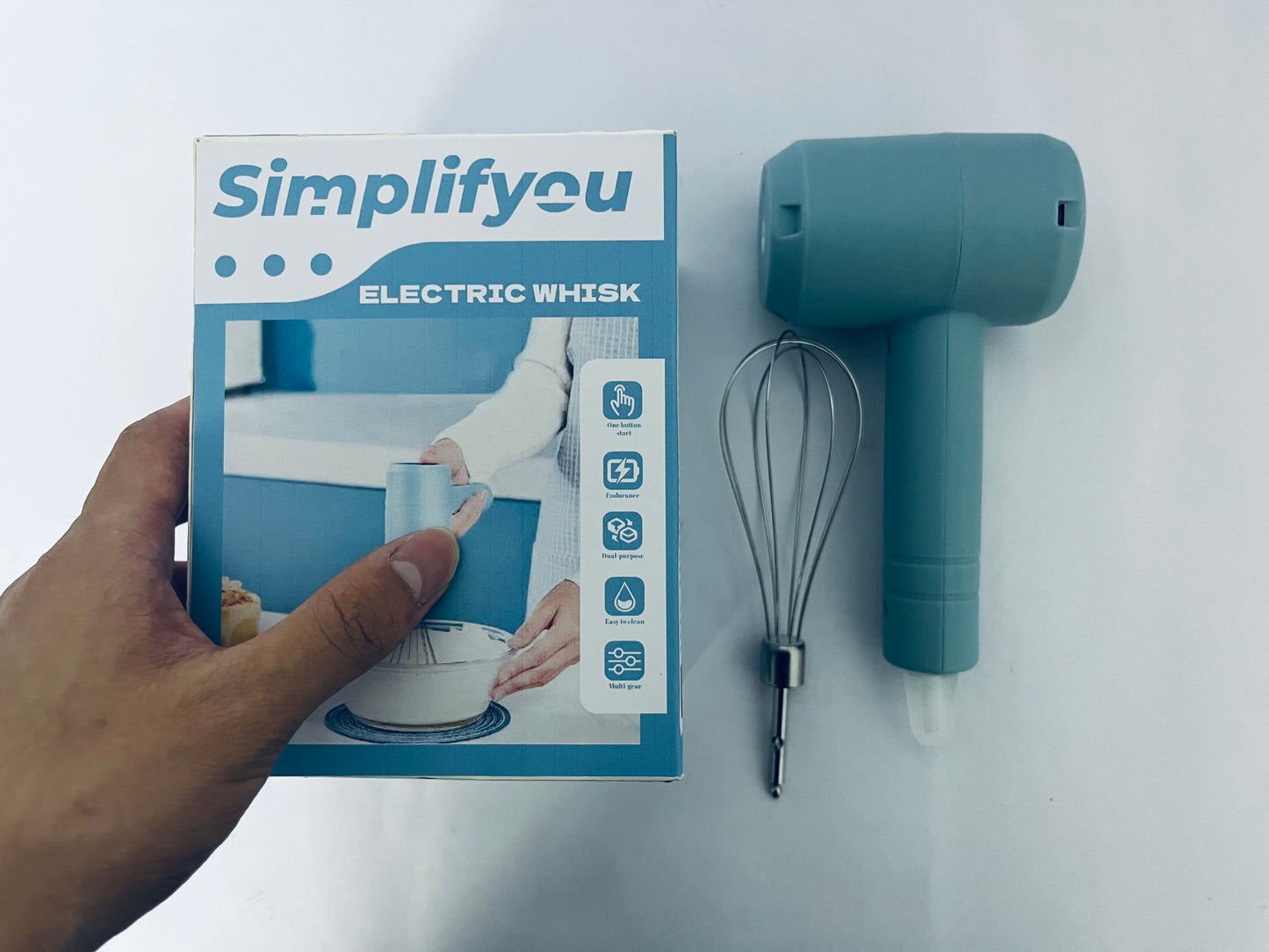 Simplifyou Rechargeable Electric Egg Beater Whisk, Stainless Steel, Standable Design
