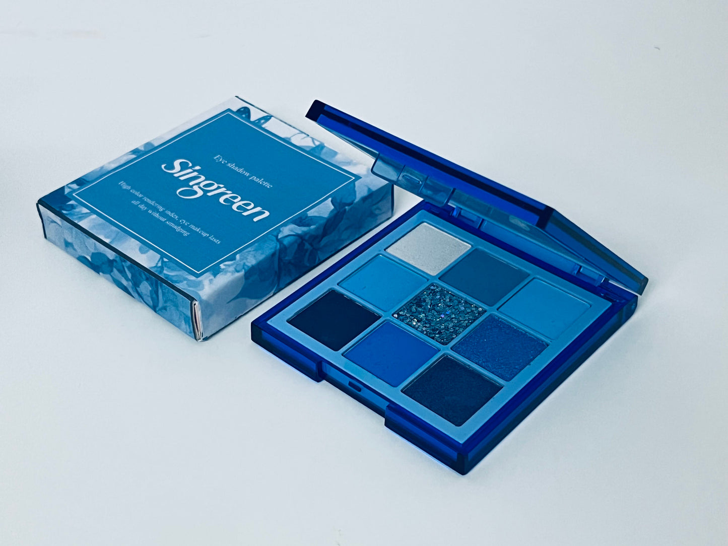Singreen Deep Sea Blue Tone 9-Color Eyeshadow Palette - High Pigment Waterproof Glitter Eyeshadow