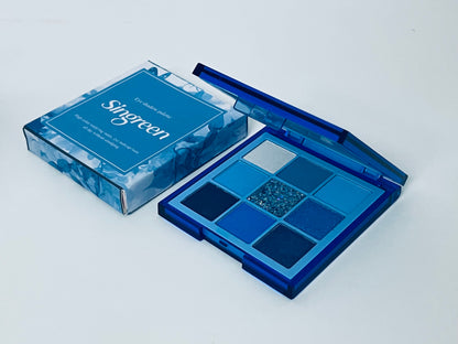 Singreen Deep Sea Blue Tone 9-Color Eyeshadow Palette - High Pigment Waterproof Glitter Eyeshadow
