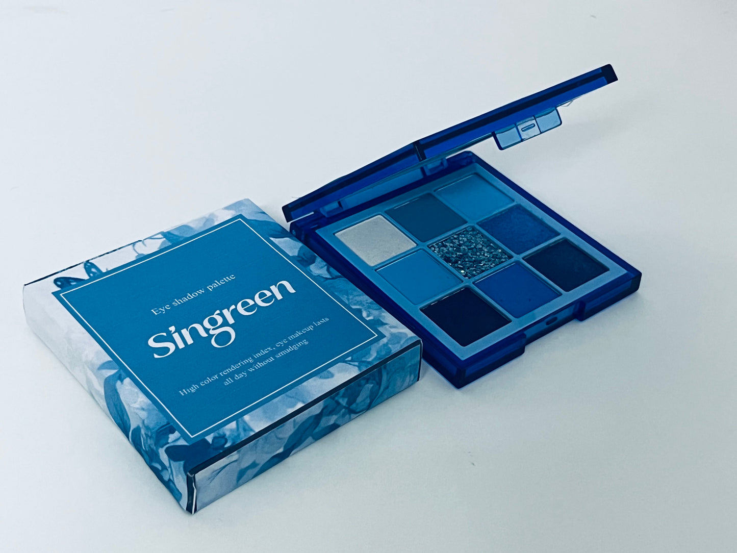 Singreen Deep Sea Blue Tone 9-Color Eyeshadow Palette - High Pigment Waterproof Glitter Eyeshadow