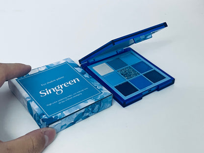 Singreen Deep Sea Blue Tone 9-Color Eyeshadow Palette - High Pigment Waterproof Glitter Eyeshadow