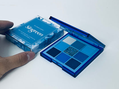 Singreen Deep Sea Blue Tone 9-Color Eyeshadow Palette - High Pigment Waterproof Glitter Eyeshadow